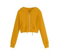 Sweat à Capuche Court Femme Pullover Manches Longues Couleur Unie Sweat-Shirt avec Fermeture éclair Crop Tops avec Poches pour Femme Hoodie avec Zippé Décontracté Léger Veste Casual Automne n7