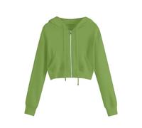 Sweat à Capuche Court Femme Pullover Manches Longues Couleur Unie Sweat-Shirt avec Fermeture éclair Crop Tops avec Poches pour Femme Hoodie avec Zippé Décontracté Léger Veste Casual Automne n7