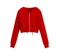 Sweat à Capuche Court Femme Pullover Manches Longues Couleur Unie Sweat-Shirt avec Fermeture éclair Crop Tops avec Poches pour Femme Hoodie avec Zippé Décontracté Léger Veste Casual Automne n7