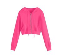 Sweat à Capuche Court Femme Pullover Manches Longues Couleur Unie Sweat-Shirt avec Fermeture éclair Crop Tops avec Poches pour Femme Hoodie avec Zippé Décontracté Léger Veste Casual Automne n7