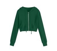 Sweat à Capuche Court Femme Pullover Manches Longues Couleur Unie Sweat-Shirt avec Fermeture éclair Crop Tops avec Poches pour Femme Hoodie avec Zippé Décontracté Léger Veste Casual Automne n7