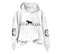 Sweat à capuche court pour femme, imprimé cheval, sweat d'équitation doublé en polaire, motif battements de cœur, pull tendance pour les amateurs de chevaux, blanc, S