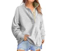 Sweat à Capuche Court pour Femme, Pull Oversize à Boutons, Manches Longues, Gris Clair, Taille M