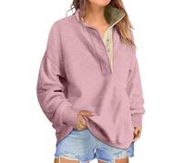 Sweat à Capuche Court pour Femme, Pull Oversize à Boutons, Manches Longues, Rose, Taille M