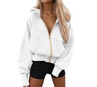 Sweat à capuche court zippé Y2K pour femme, coupe ample, décontracté, tendance, avec capuche, manches longues, style dessin animé, confortable, fin 2025, université, automne, gothique, blanc, XL