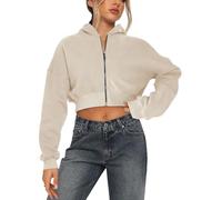 Sweat A Capuche Courts Zippés Pour Femme, Sweat-shirt À Capuche Zippé En Polaire À Manches Longues, Veste De Sport Style Streetwear Des Années 2000(Apricot,XL)