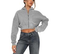 Sweat A Capuche Courts Zippés Pour Femme, Sweat-shirt À Capuche Zippé En Polaire À Manches Longues, Veste De Sport Style Streetwear Des Années 2000(Flower Gray,S)