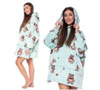 Sweat à capuche Couverture 2en1 Oversize Capuche Épais Sherpa Bleu avec Oursons XXL