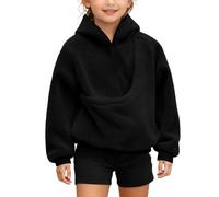 Sweat à capuche croisé sur le devant pour fille, pull à manches longues | Un sweat à capuche avec un panneau avant qui se chevauche distinctif qui crée un effet croisé drapé. Le design est uni