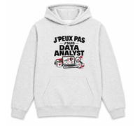 Sweat à Capuche Data Analyst J'peux pas | Pour Elle | Hoodie Molleton Gratté 280 g/m² Gris Chiné Poche Kangourou | Unisexe XS à 5XL | Idée Cadeau Informaticien Informaticienne Noël Anniversaire