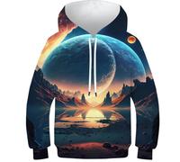 Sweat à Capuche Dawn_of_Stars_Landscape pour Enfants, garçons et Filles, Pull à Capuche Amusant et Cool, Manches Longues, léger, 13-15 Ans