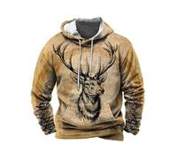 Sweat à Capuche de Chasse au cerf pour Hommes Forêt Vintage imprimé à Manches Longues Cordon de Serrage Sweat-Shirt décontracté Veste à Enfiler Manteau avec Poche Kangourou