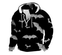 Sweat à capuche de dessin animé pour homme Royaume-Uni fermeture éclair quart sweat à capuche imprimé squelette extraterrestre pull en polaire décontracté pull confortable chaud cordon de serrage pull