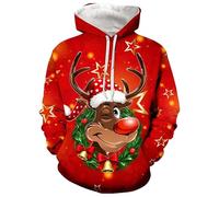 Sweat à capuche de fête pour homme avec visage de renne coquin - Pull amusant à capuche et Rudolph qui clignote - Sweat amusant pour Noël, Style_e03 Rouge, L