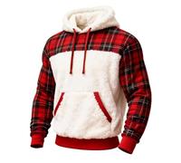 Sweat à capuche de Noël à carreaux doublé en polaire Sherpa pour adultes, femmes et hommes, chandail d'hiver confortable à capuche en flanelle avec capuche et poche 2026, Rouge, XL