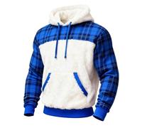 Sweat à capuche de Noël à carreaux doublé en polaire Sherpa pour adultes, femmes et hommes, chandail d'hiver confortable à capuche en flanelle avec capuche et poche 2026, bleu, L