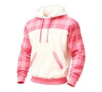 Sweat à capuche de Noël à carreaux doublé en polaire Sherpa pour adultes, femmes et hommes, chandail d'hiver confortable à capuche en flanelle avec capuche et poche 2026, rose, M