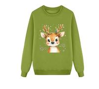 Sweat à capuche de Noël avec grand imprimé tête de cerf pour toute la famille comme ensemble élégant à manches longues doux, vert, M