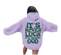 Sweat à capuche de Noël confortable pour femme avec inscription « It's Never Luck It's God » pour femme, haut décontracté à manches longues, tenue d'automne 2024, hauts pour la vie quotidienne