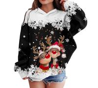 Sweat à Capuche De Noel Enfant, Pulls De Noels Veste d'hiver Enfant Filles Manches Longues Thermique Enfants avec Imprimé Renne Noël Sweatshirts De Noels Veste d'hiver Enfants