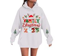 Sweat à capuche de Noël familial pour femme 2025 avec imprimé de lettres amusantes - Sweat à capuche fantaisie sur le thème de Noël - Pull surdimensionné à capuche graphique confortable, blanc, 5XL