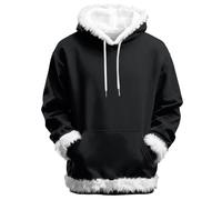Sweat à capuche de Noël pour homme avec bordure en fausse fourrure, mode de Noël, fêtes de fin d'année, poche kangourou, chandail d'hiver fantaisie festif avec capuche en peluche, Noir , 4XL