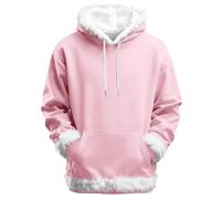 Sweat à capuche de Noël pour homme avec bordure en fausse fourrure, mode de Noël, fêtes de fin d'année, poche kangourou, chandail d'hiver fantaisie festif avec capuche en peluche, rose, 5XL