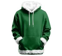 Sweat à capuche de Noël pour homme avec bordure en fausse fourrure, mode de Noël, fêtes de fin d'année, poche kangourou, chandail d'hiver fantaisie festif avec capuche en peluche, Vert noir, XL