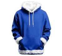 Sweat à capuche de Noël pour homme avec bordure en fausse fourrure, mode de Noël, fêtes de fin d'année, poche kangourou, chandail d'hiver fantaisie festif avec capuche en peluche, noir foncé, 3XL
