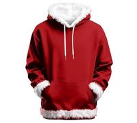 Sweat à capuche de Noël pour homme avec bordure en fausse fourrure, mode de Noël, fêtes de fin d'année, poche kangourou, chandail d'hiver fantaisie festif avec capuche en peluche, Rouge, 4XL