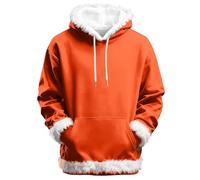 Sweat à capuche de Noël pour homme avec bordure en fausse fourrure, mode de Noël, fêtes de fin d'année, poche kangourou, chandail d'hiver fantaisie festif avec capuche en peluche, Orange, 5XL