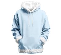 Sweat à capuche de Noël pour homme avec bordure en fausse fourrure, mode de Noël, fêtes de fin d'année, poche kangourou, chandail d'hiver fantaisie festif avec capuche en peluche, bleu, 3XL