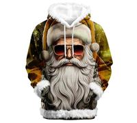 Sweat à capuche de Noël pour homme avec motif amusant imprimé de Noël avec poche kangourou et cordon de serrage à manches longues léger pour homme UK 2025, doré, 4XL