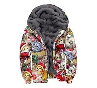 Sweat à Capuche de Noël pour Homme Zippé Veste Polaire Doublure Polaire Imprimé Père Noël 3D Amusant Sweat-Shirt Graphique à Capuche à Manches Longues Manteau Chaud d'hiver de Noël