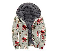 Sweat à Capuche de Noël pour Homme Zippé Veste Polaire Doublure Polaire Imprimé Père Noël 3D Amusant Sweat-Shirt Graphique à Capuche à Manches Longues Manteau Chaud d'hiver de Noël