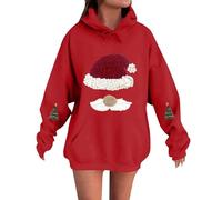 Sweat à capuche de Noël surdimensionné pour femme avec adorable motif de nain de nain confortable, Rouge #1, XL