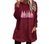 Sweat à capuche de Noël surdimensionné pour femme - Double velours - Automne et hiver - Grand profil - Manches longues - Décontracté - Manches longues - En peluche - Costume de fête pour intérieur et