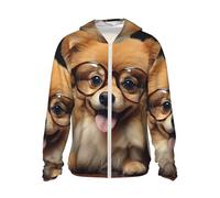 Sweat à capuche de protection solaire UPF 50+ pour homme de Poméranie portant des lunettes de soleil à manches longues Fermeture éclair intégrale Veste de pêche légère Noir Taille L