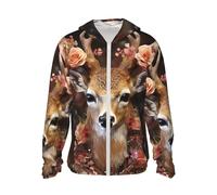 Sweat à capuche de protection solaire UPF 50+ pour homme - Veste légère à manches longues - Cerf portant des fleurs - Rashguard, noir, Taille M