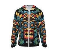 Sweat à capuche de protection solaire UPF 50+ pour homme - Veste légère à manches longues - Masque Tiki coloré - Motif Rashguard, noir, Medium