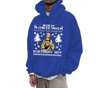 Sweat à capuche de sport de Noël tendance pour homme avec motif unique Dieu design surdimensionné Manches longues pour les loisirs actifs, bleu, S