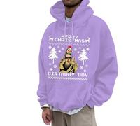 Sweat à capuche de sport de Noël tendance pour homme avec motif unique Dieu design surdimensionné Manches longues pour les loisirs actifs, lilas, XXL