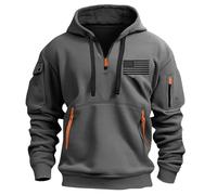 Sweat à capuche de sport pour homme avec demi-fermeture éclair - Col montant - Motif drapeau américain - Sweat à capuche surdimensionné de couleur unie - Haut de survêtement décontracté, gris foncé