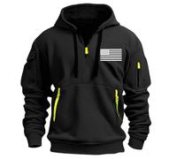 Sweat à capuche de sport pour homme avec demi-fermeture éclair - Col montant - Motif drapeau américain - Sweat à capuche surdimensionné de couleur unie - Haut de survêtement décontracté, Noir , XXL