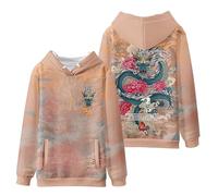 Sweat à capuche de sport simple et décontracté pour homme - Imprimé personnage chinois - Tendance - Dragon - Manches longues - Simple et décontracté, # 4, L