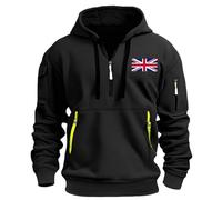 Sweat à capuche de travail à demi-fermeture éclair pour homme avec imprimé drapeau - Sweat à capuche chaud avec poche kangourou - Sweat à capuche de football multi-poches - Sweat-shirt décontracté