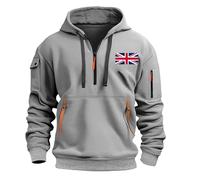 Sweat à capuche de travail à demi-fermeture éclair pour homme avec imprimé drapeau - Sweat à capuche chaud avec poche kangourou - Sweat à capuche de football multi-poches - Sweat-shirt décontracté