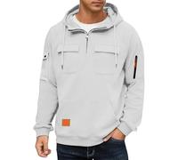 Sweat à capuche de travail pour homme avec poches zippées - Pull décontracté à capuche uni en polaire douce - Chaud et confortable - Manches longues - Cordon de serrage, blanc, L