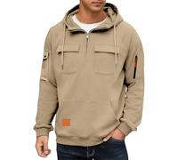 Sweat à capuche de travail pour homme avec poches zippées - Pull décontracté à capuche uni en polaire douce - Chaud et confortable - Manches longues - Cordon de serrage, kaki, S