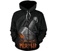 Sweat à capuche de Viking Norse for hommes, Impression 3D Nordic Thor's Hammer Rune Sweat-shirt vintage